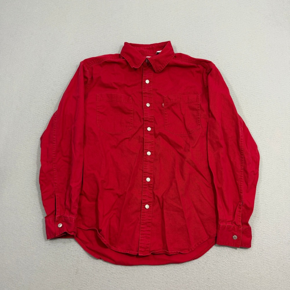 Vintage Levis Denim Shirt Medium Red Button Up Workwear Cotton Jean y2k 2000s